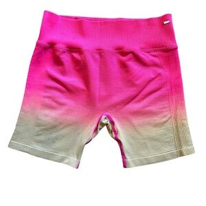 Pink Victoria’s Secret seamless ribbed neon pink and yellow bike short